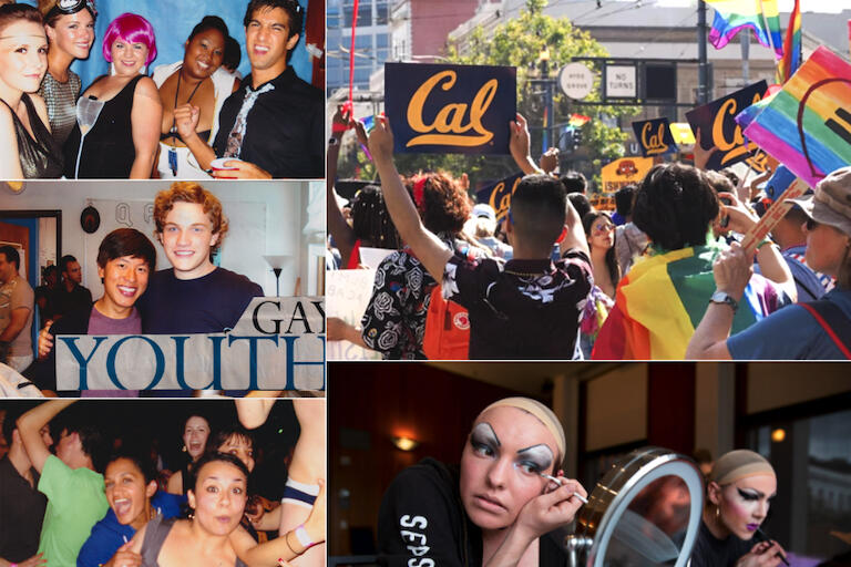 collage of photos of people together and someone holding aa cal sign