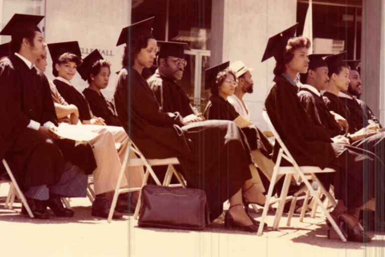 black graduation ceremony at dwinelle plaza in 1979
