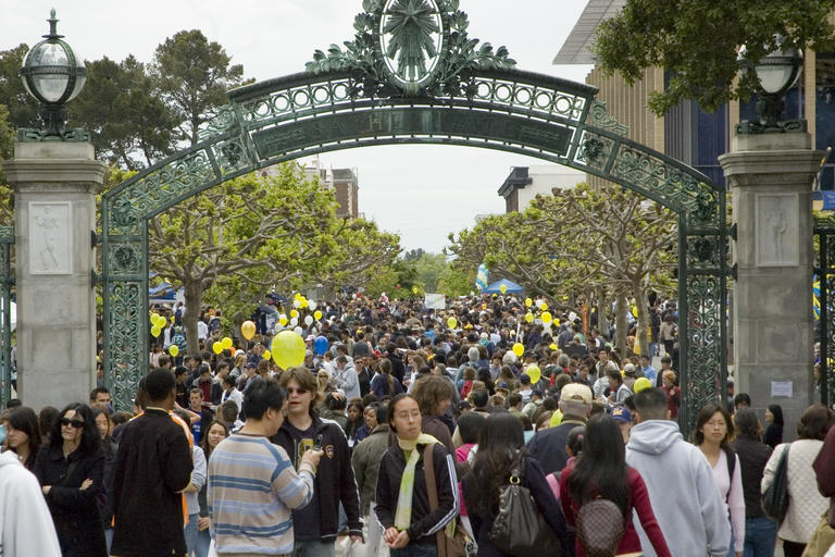 Cal Day - crowds going through Sather Gate
