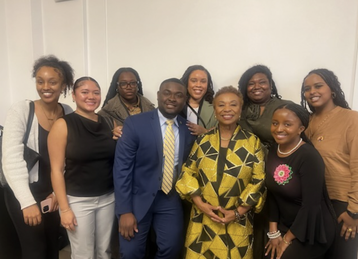 Group of people posing for a photo at Congresswoman Barbra Lee’s appreciation event.