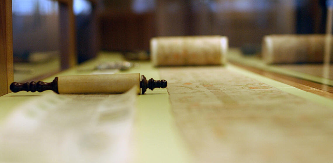 Macro shot of scroll in museum