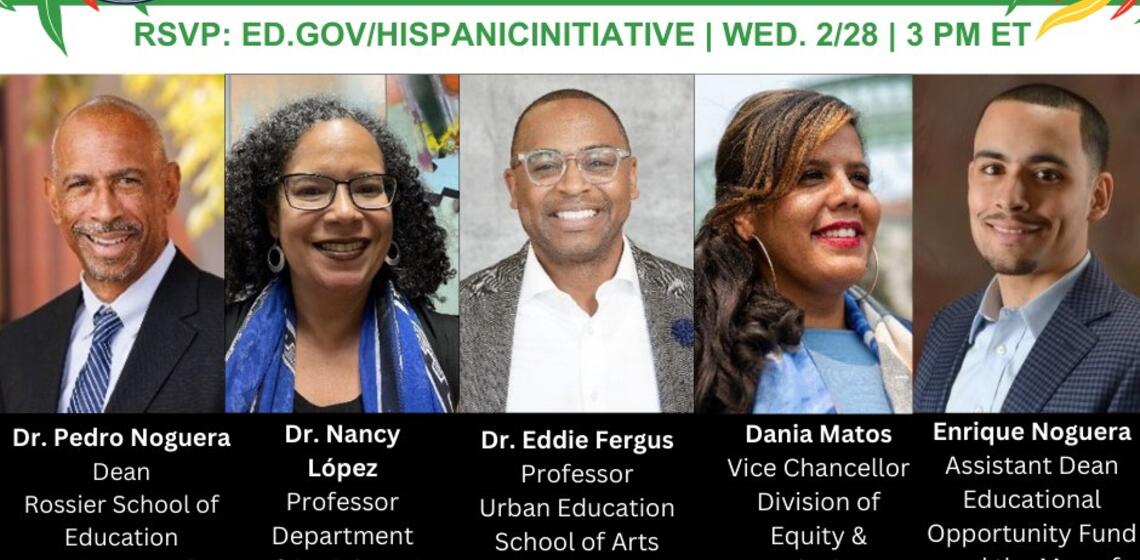 Flyer for Conversaciones con Lideres: Afro Latino Excellence in Higher Education with 5 people featured