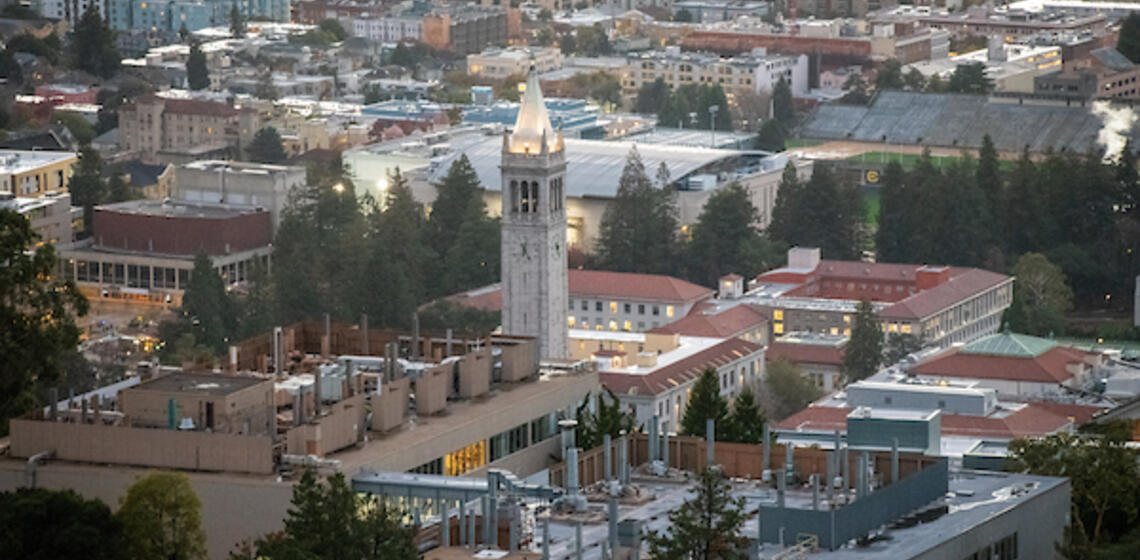 campus from a birds eye view during twilight