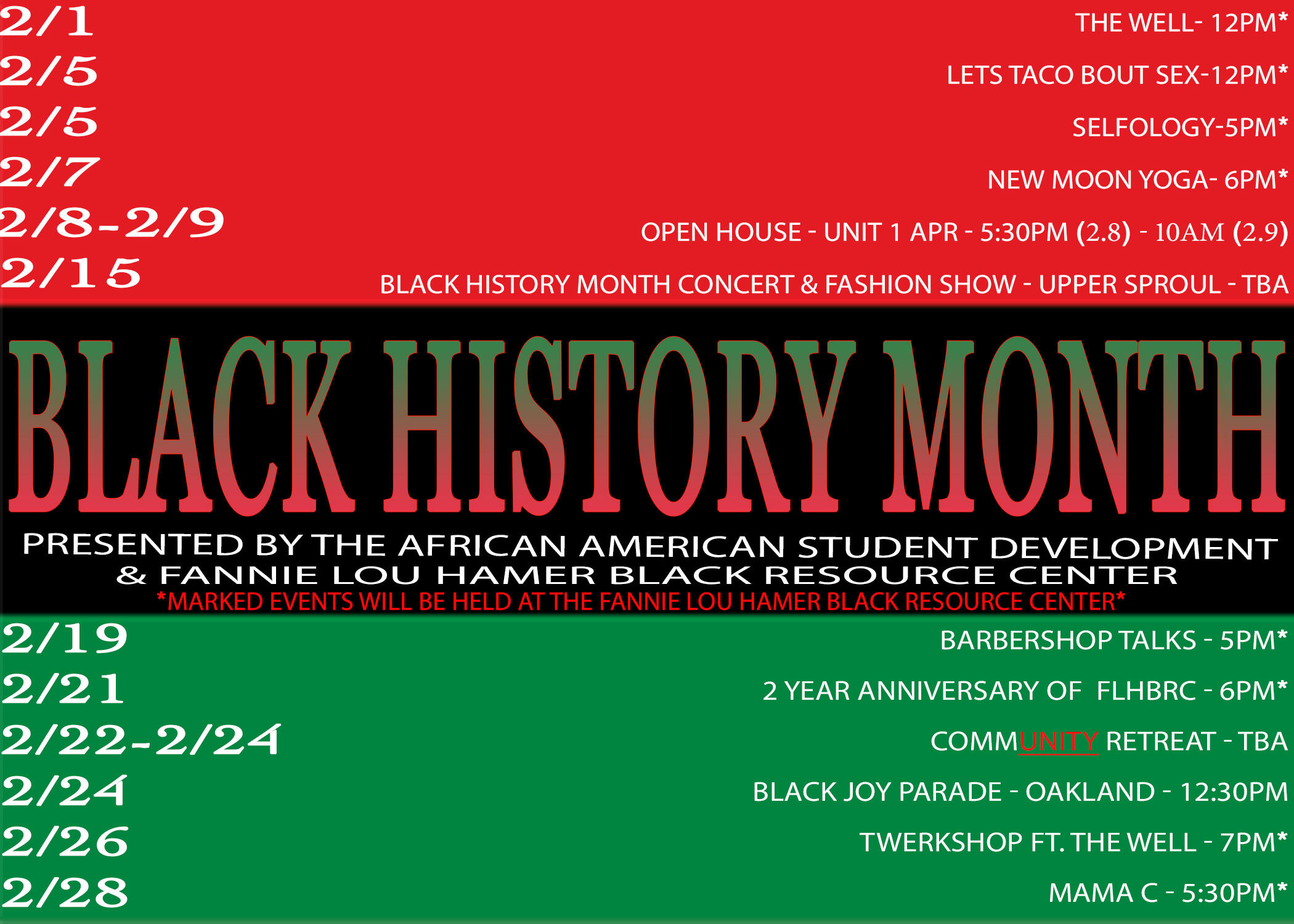 Flyer with events for Black History Month 2019
